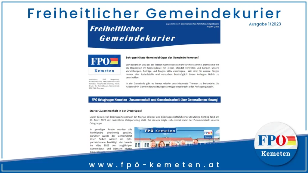 Freiheitlicher Gemeindekurier 1/2023 FPÖ-Kemeten