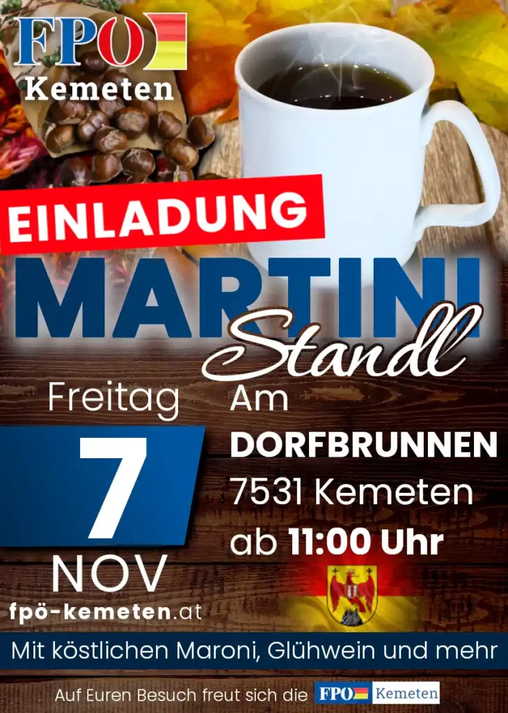 FPÖ Kemeten - Martini Standl 2025 - Freitag 7. November ab 11:00 Uhr - Am Dorfbrunnen in Kemeten