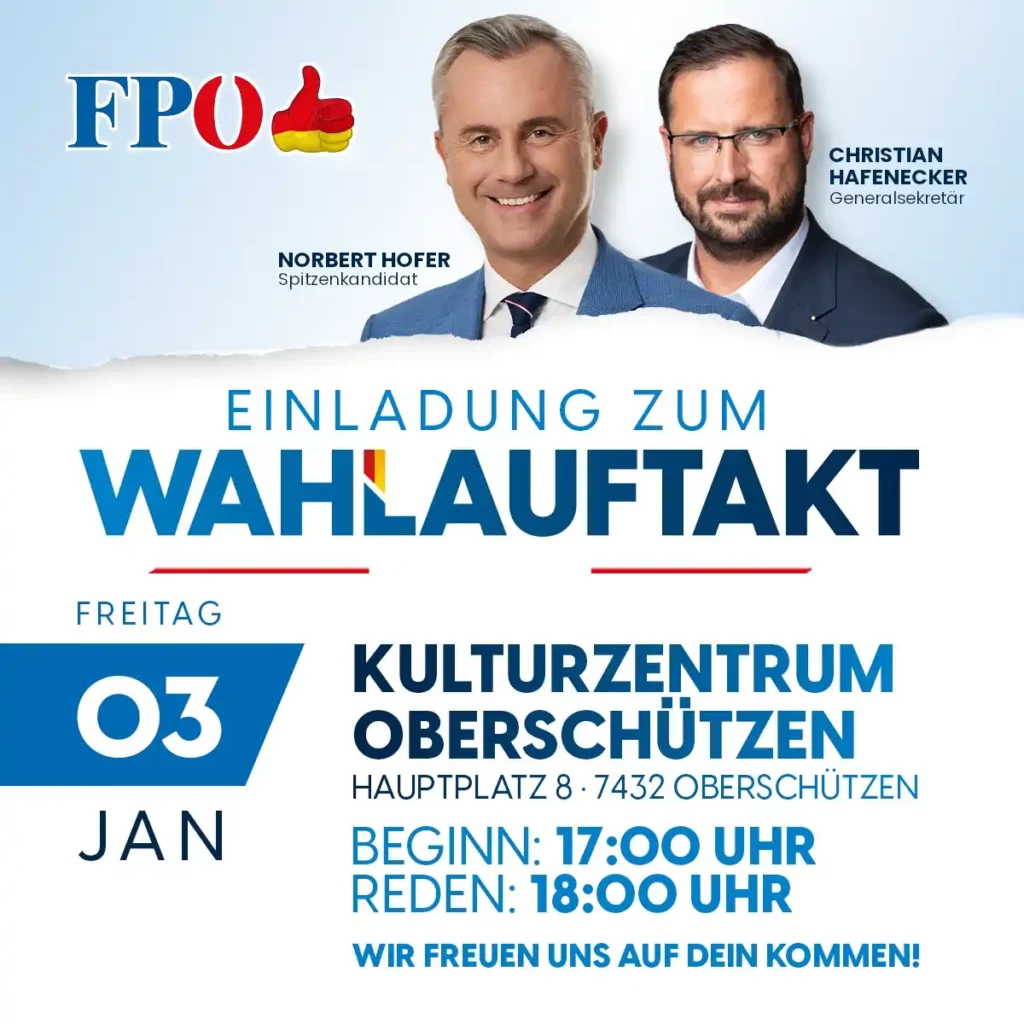Wahlauftakt der FPÖ Burgenland - LTW 2025 + 03. Jänner 2025 + Oberschützen / Oberwart + ab 17:00 UHR